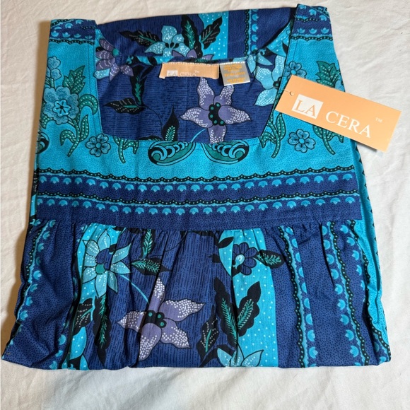 LA CERA Dress Womens Large Blue Boho Floral Print Midi Cottagecore NWT - Picture 3 of 16